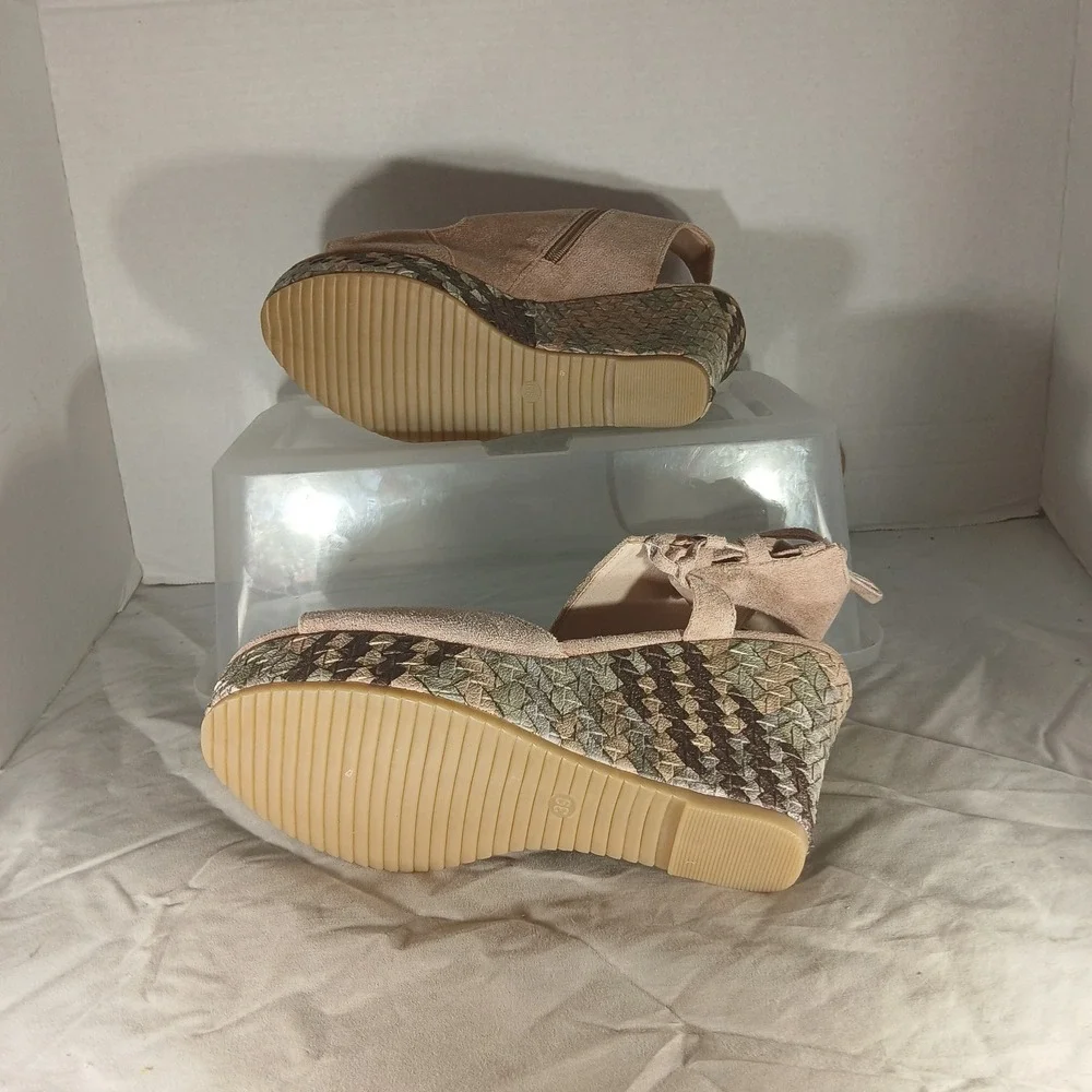 Unbranded Woven Platform Wedge Sandals 39‎ Tan Boho Tassel Festival Summer Shoes